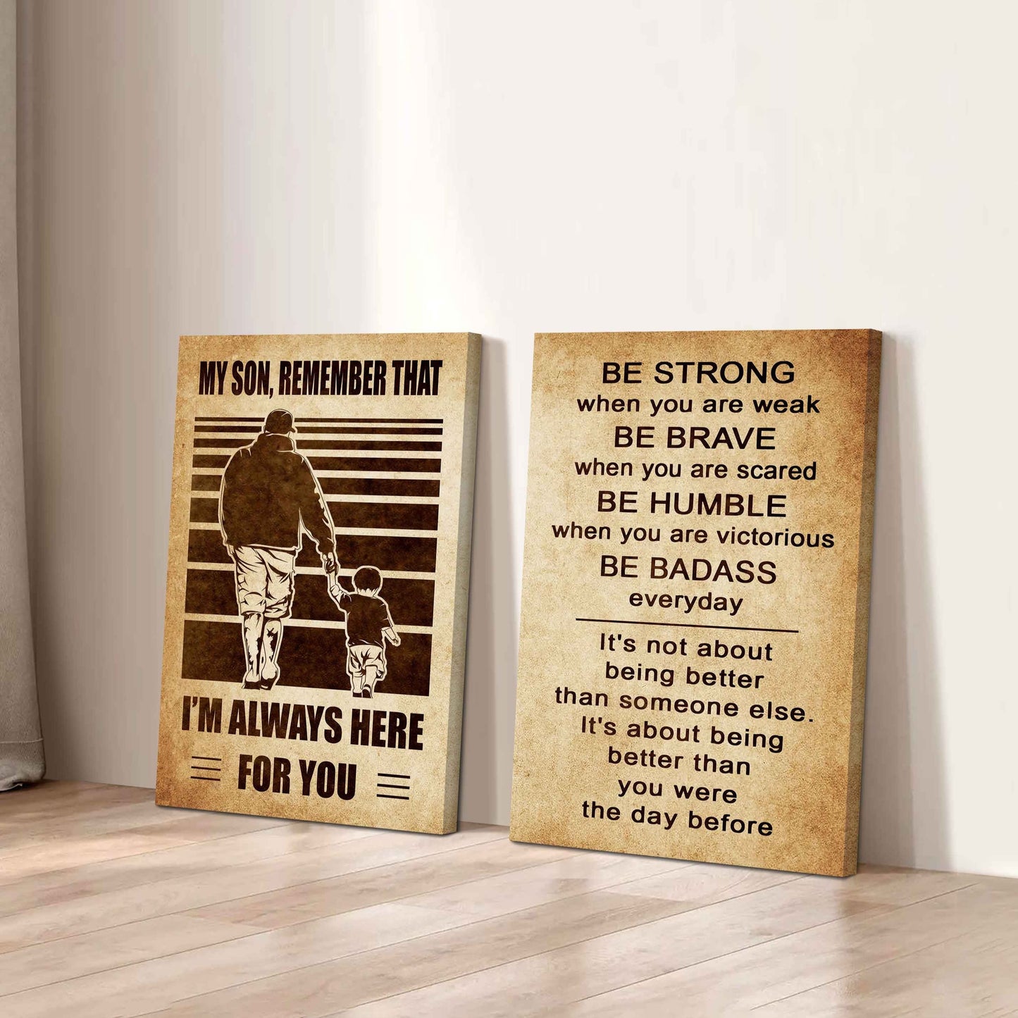 Combo 2 Sport Poster Canvas My Son Remember That - Be Strong When You Are Weak Be Brave When You Are Scared Be Badass Everyday