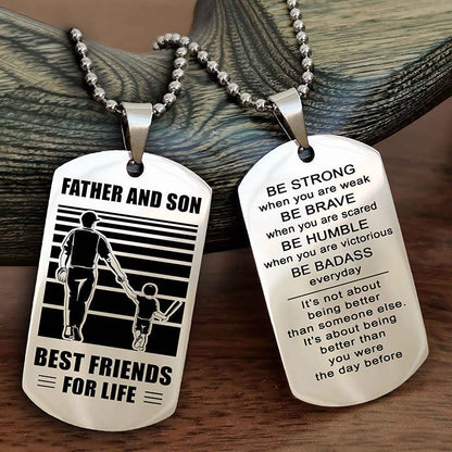 Samurai Personalized Double Sided Dog Tag Silver To My Son I Love You - Be Strong When You Are Weak Gift From Dad To Son