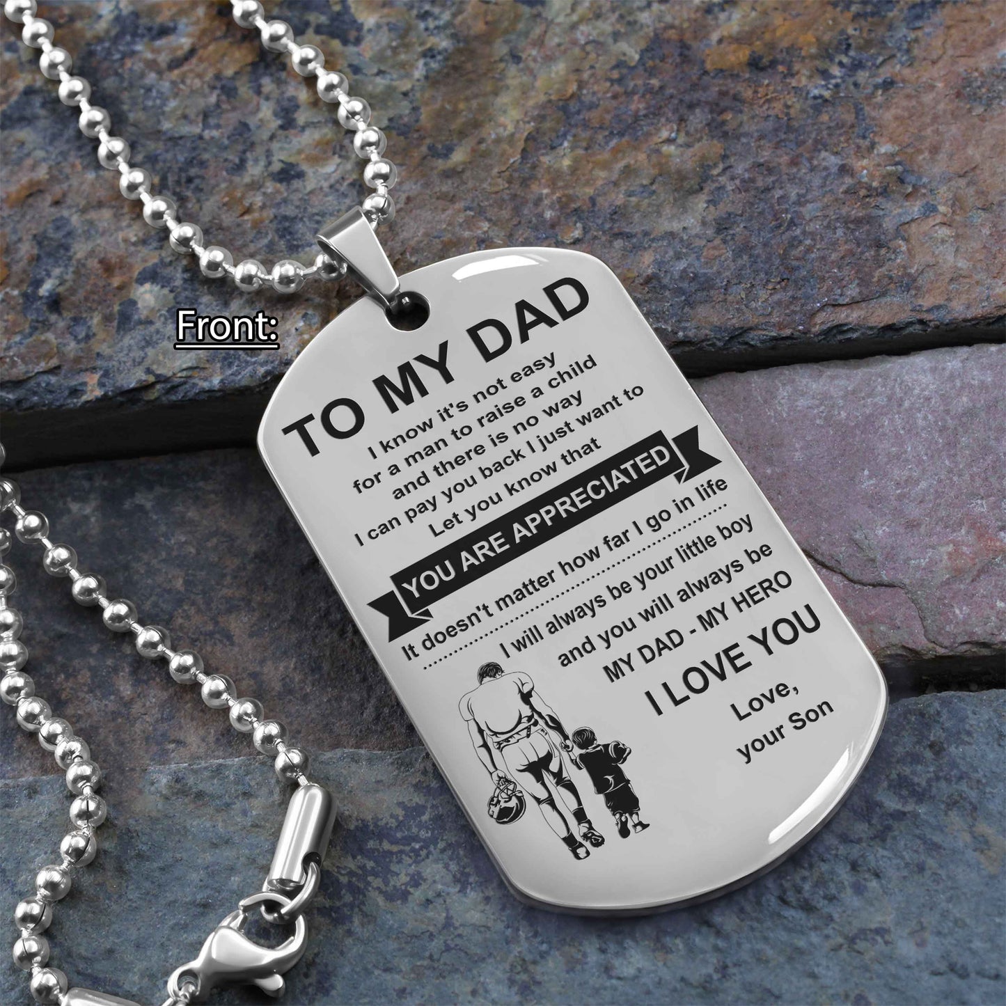 Biker One Side Dog Tag To My Dad I Know It's Not Easy - You Are My Hero Gift From Son To Dad Father's Day Gift