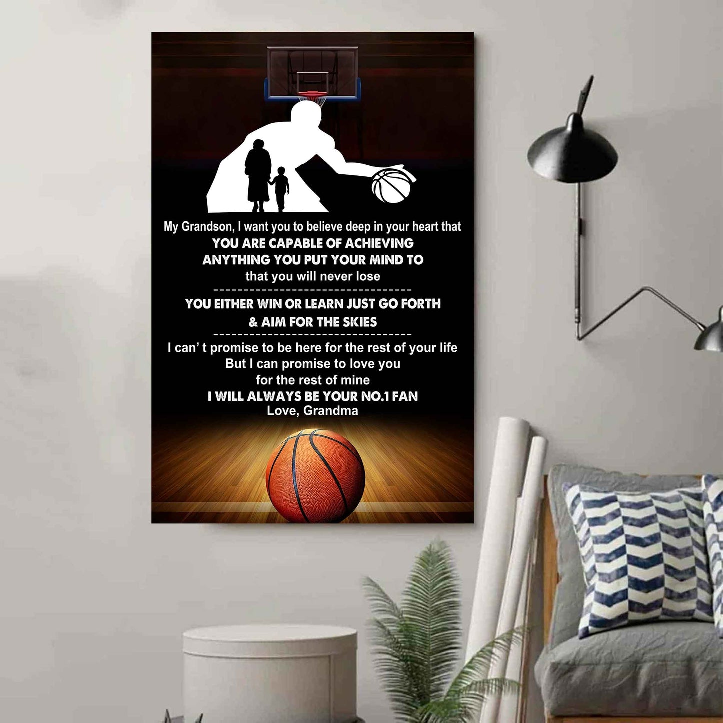 Sport Basketball Poster Canvas Grandma To Grandson - That You Will Never Lose You Either Win Or Learn I Will Always Your No 1 Fan