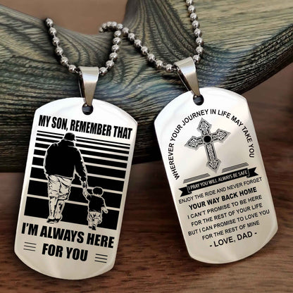 Samurai Cross Double Sided Dog Tag My Son Remember That - Gift For Son Enjoy The Ride Never Forget Your Way Back Home