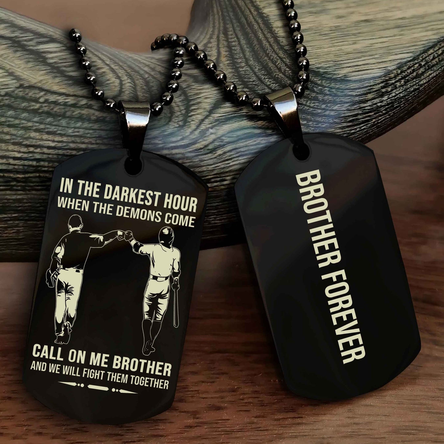 Samurai customizable engraved black dog tag double sided gift from brother, brother forevers