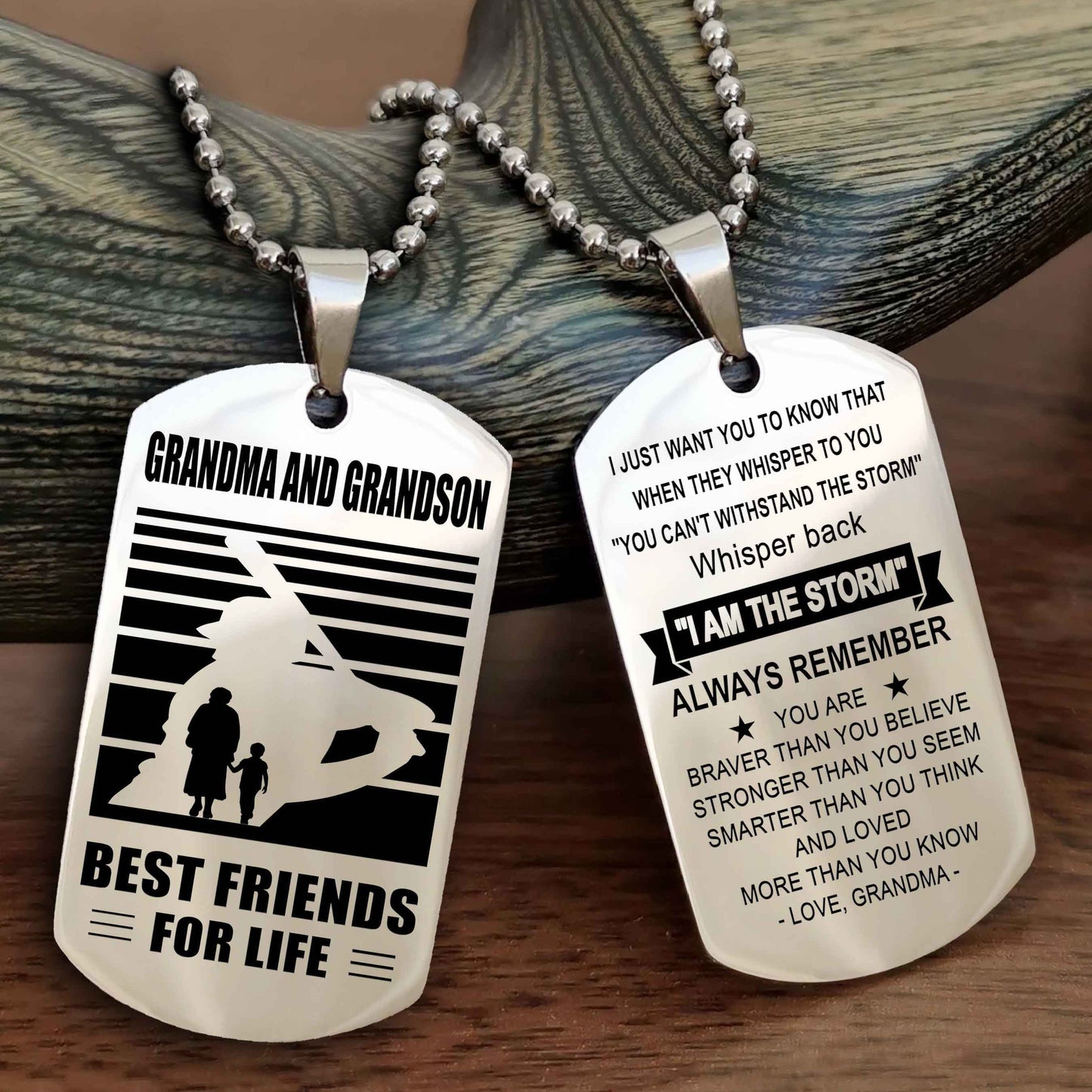 Sport Personalized Double Sided Dog Tag Grandpa And Grandson Best Friend For Life - Whisper Back I'm The Storm