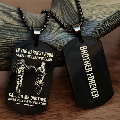 Samurai customizable engraved black dog tag double sided gift from brother, brother forevers