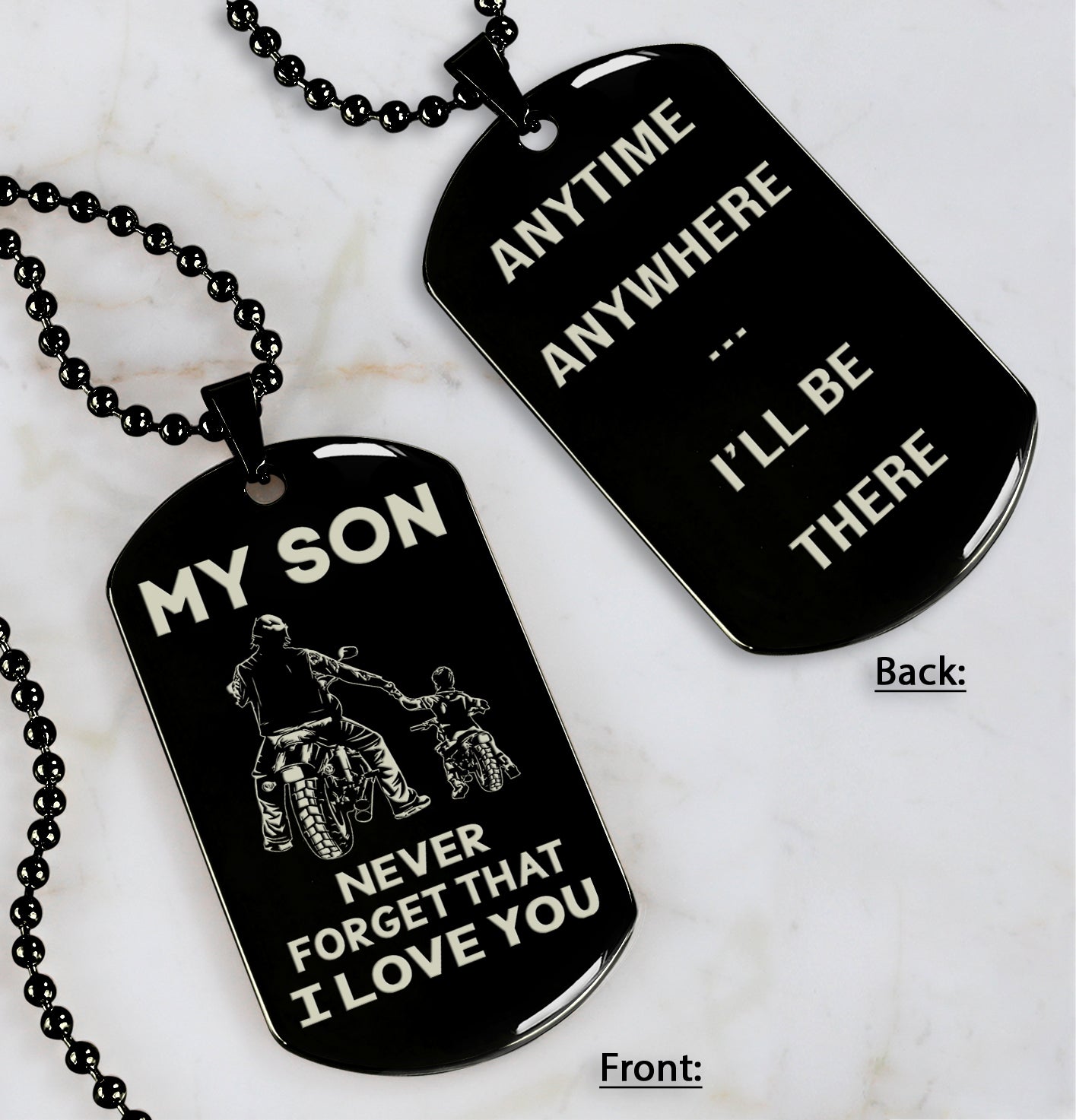 DRB Personalized Double Sided Dog Tag To My Son Never Forget That I Love You - Anytime Anywhere I Will Be There