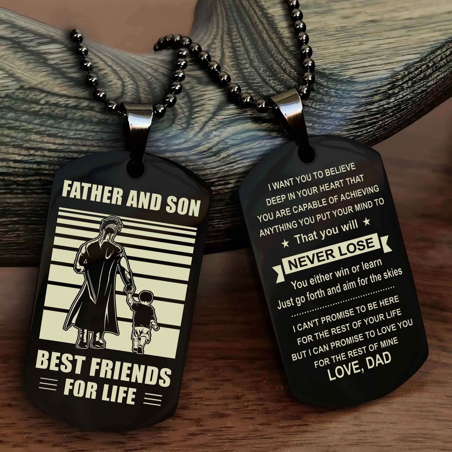 DRB Personalized Double Sided Dog Tag Silver To My Son I Love You - You Will Never Lose You Either Win Or Learn From Dad To Son
