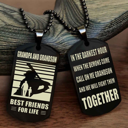Sport Personalized Double Sided Dog Tag Grandpa And Grandson Best Friend For Life - Call On Me Grandson And We Will Fight Them Together
