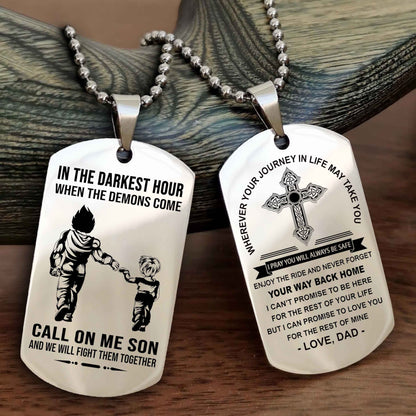 Samurai Double Sided Cross Dog Tag Call On Me Son - Gift For Son From Dad Your Way Back Home