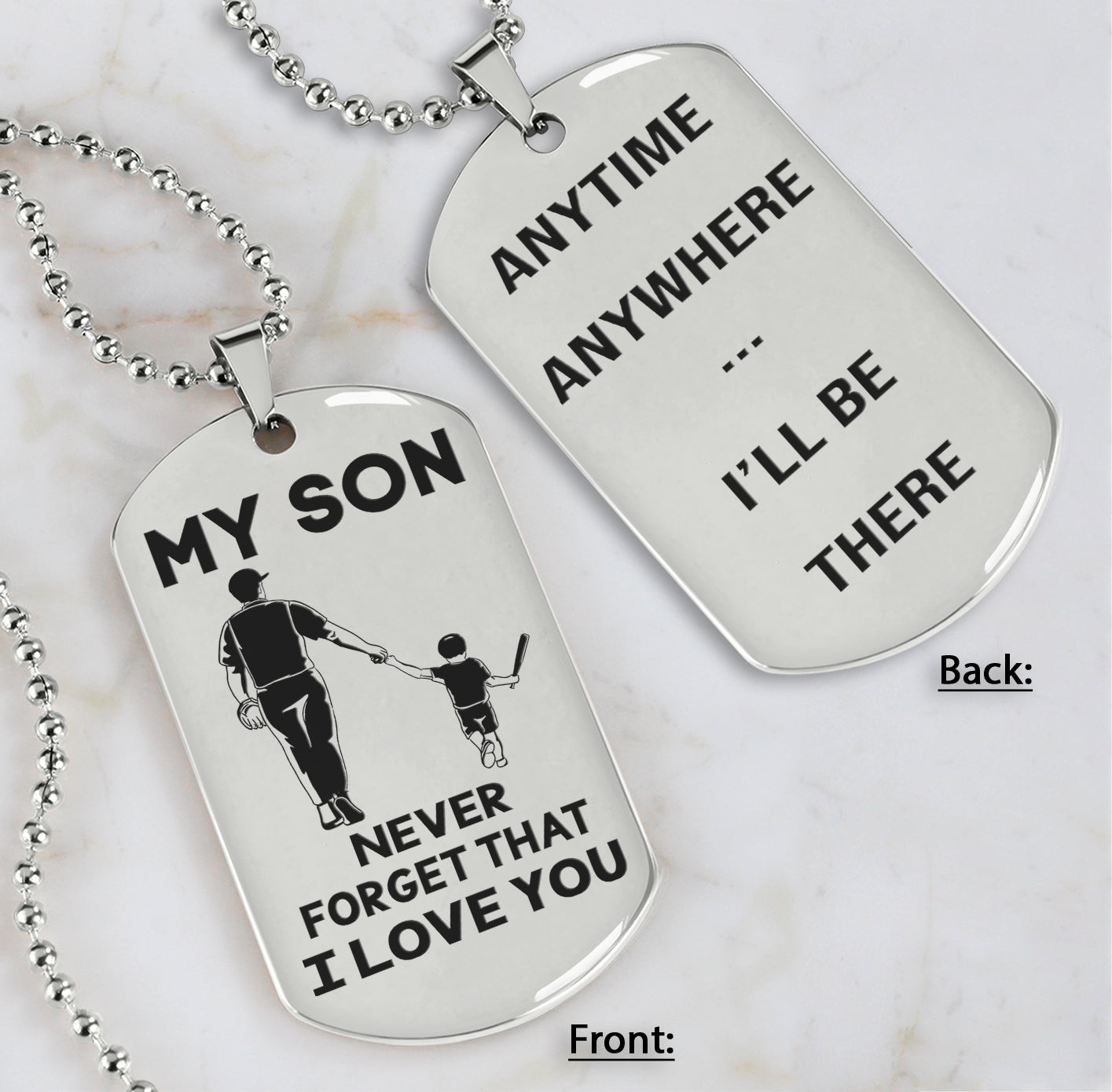 DRB Personalized Double Sided Dog Tag To My Son Never Forget That I Love You - Anytime Anywhere I Will Be There
