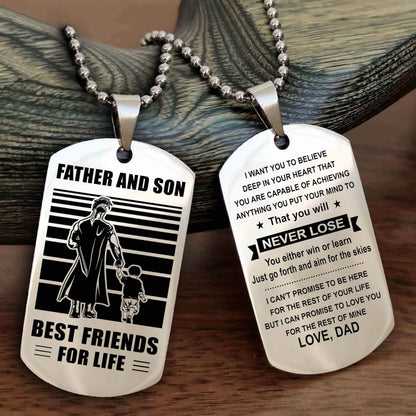 DRB Personalized Double Sided Dog Tag Silver To My Son I Love You - You Will Never Lose You Either Win Or Learn From Dad To Son