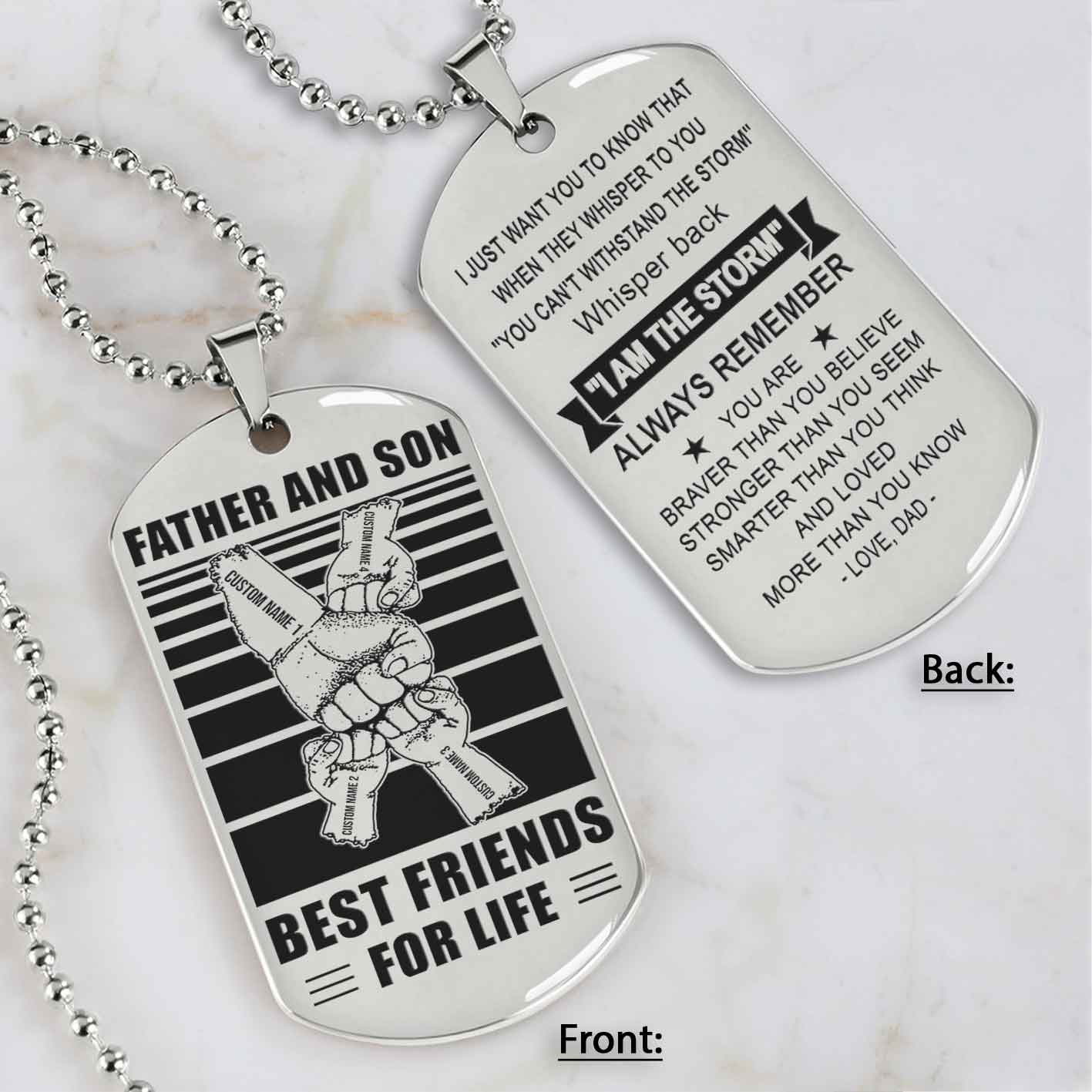 Family Fist Bump Team 4 Personalized Double Sided Dog Tag Father  And Son Best Friends For Life - Message on the back side