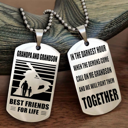 Sport Personalized Double Sided Dog Tag Grandpa And Grandson Best Friend For Life - Call On Me Grandson And We Will Fight Them Together