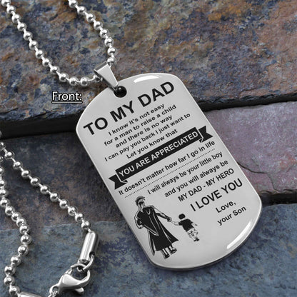 Biker One Side Dog Tag To My Dad I Know It's Not Easy - You Are My Hero Gift From Son To Dad Father's Day Gift