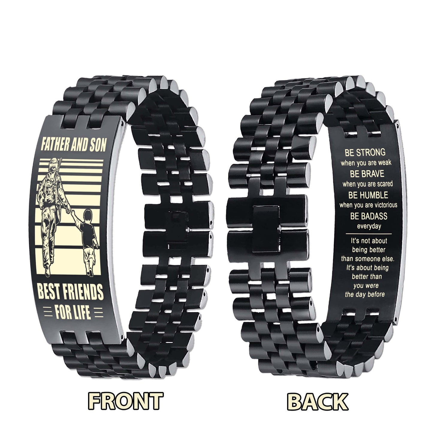 Viking Be strong-Personalized Double Sided Bracelet Father And Son Best Friends For Life - Message on the back side-Be strong