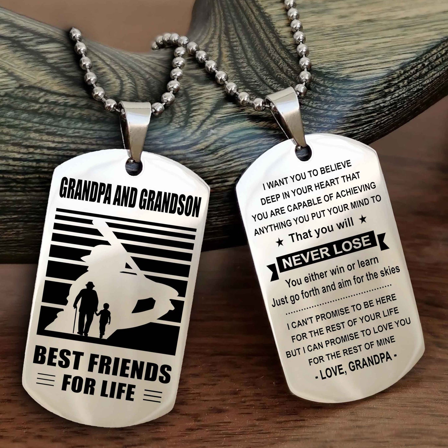 Sport Personalized Double Sided Dog Tag Grandpa And Grandson Best Friend For Life - You Will Never Lose You Either Win Or Learn