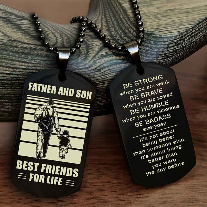 Cowboy Personalized Double Sided Dog Tag To My Son I Love You - Be Strong When You Are Weak Gift From Dad To Son