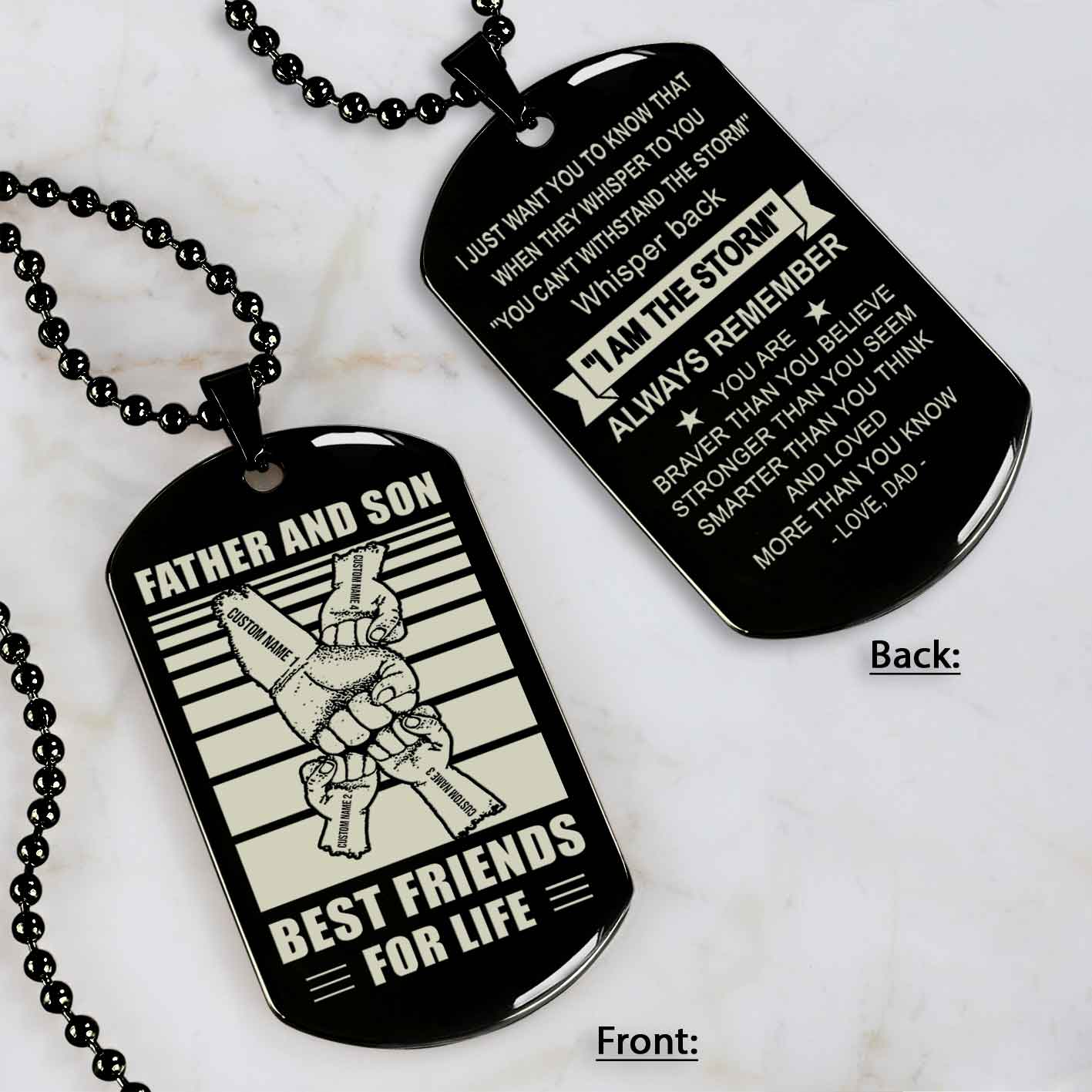Family Fist Bump Team 4 Personalized Double Sided Dog Tag Father  And Son Best Friends For Life - Message on the back side