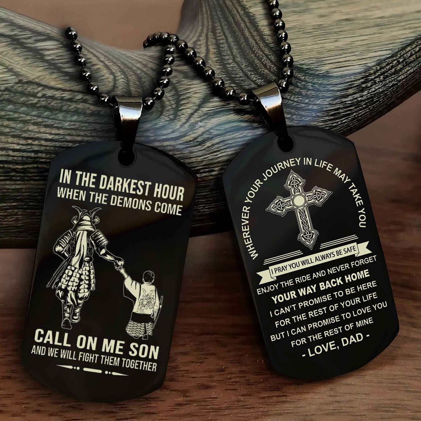 Samurai Double Sided Cross Dog Tag Call On Me Son - Gift For Son From Dad Your Way Back Home