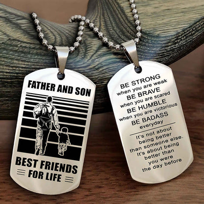 Cowboy Personalized Double Sided Dog Tag To My Son I Love You - Be Strong When You Are Weak Gift From Dad To Son