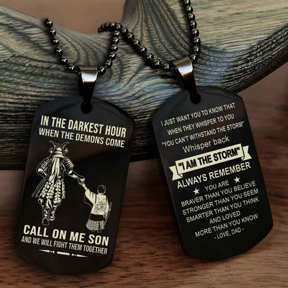 DRB Double Sided Dog Tag Call On Me Son - Gift For Son From Dad Whisper Back I'm The Storm