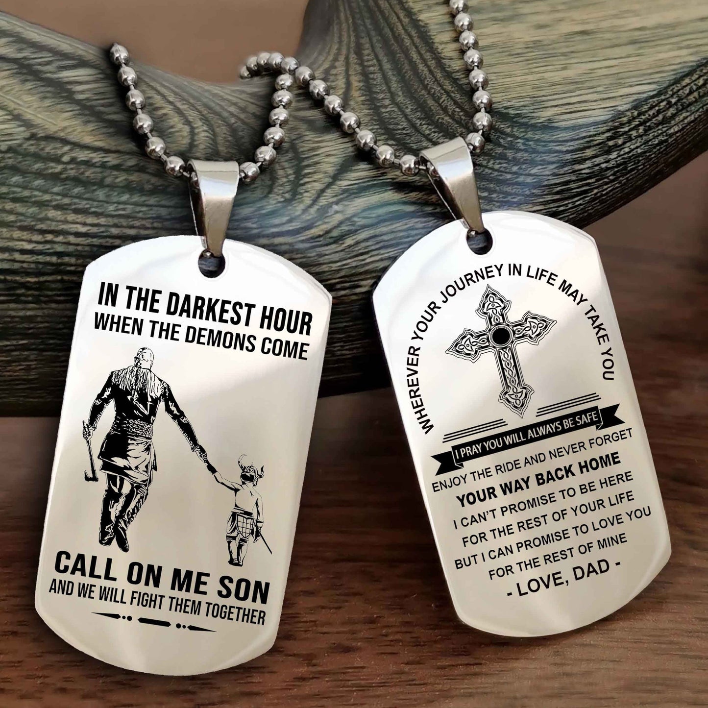 Samurai Double Sided Cross Dog Tag Call On Me Son - Gift For Son From Dad Your Way Back Home