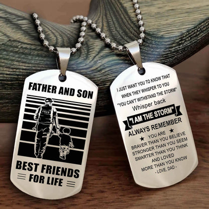DRB Personalized Double Sided Dog Tag Silver To My Son I Love You - Whisper Back I'm The Storm