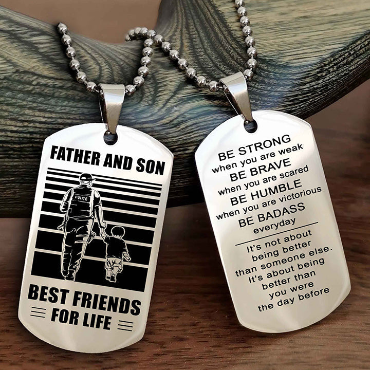 Samurai Personalized Double Sided Dog Tag Silver To My Son I Love You - Be Strong When You Are Weak Gift From Dad To Son