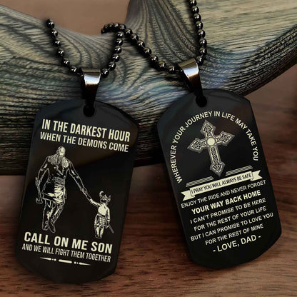 Knight Templar Double Sided Cross Dog Tag Call On Me Son - Gift For Son From Dad Your Way Back Home