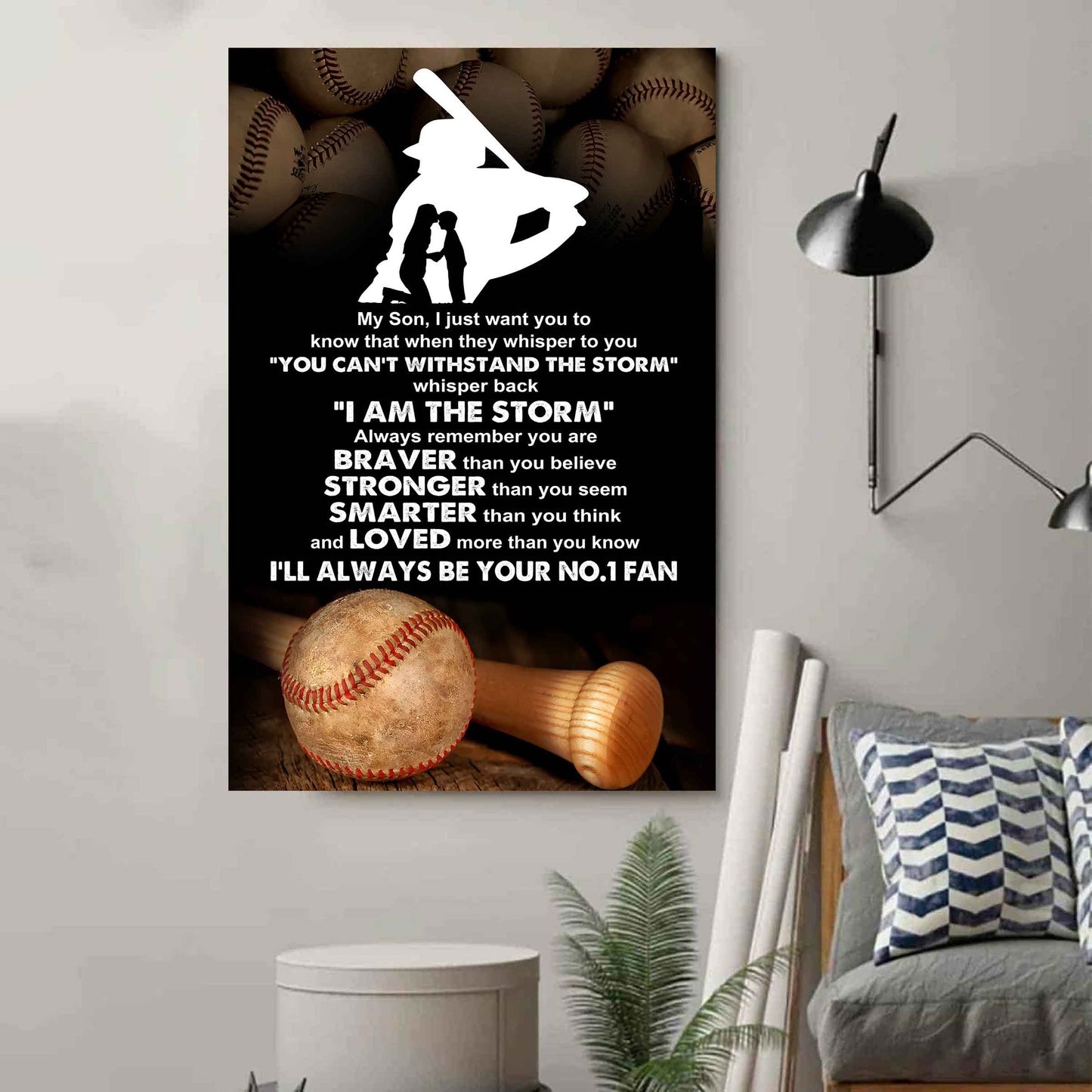 Baseball Poster Canvas Mom To Son - Whisper Back I Am The Storm I Will Always Your No 1 Fan