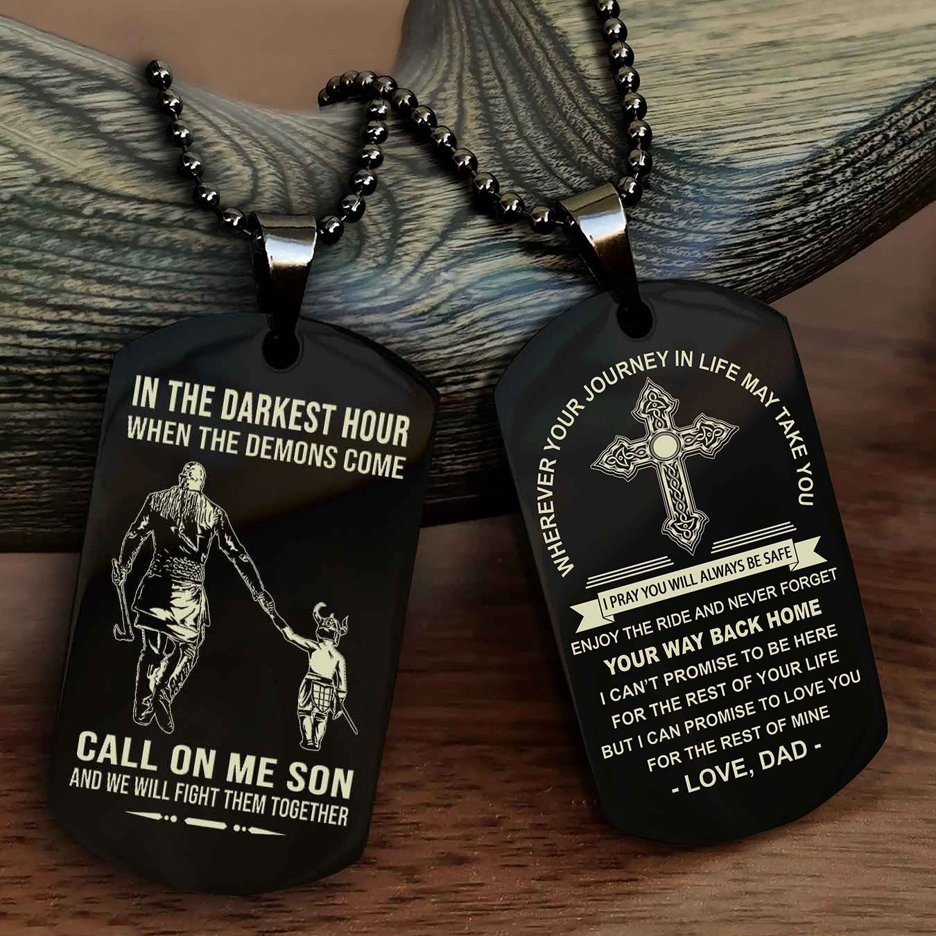 Samurai Double Sided Cross Dog Tag Call On Me Son - Gift For Son From Dad Your Way Back Home