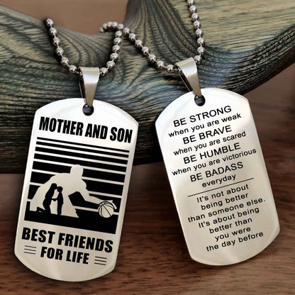 Sport Personalized Double Sided Dog Tag Father And Son Best Friend For Life - Be Strong When You Are Weak Be Badass Everyday