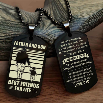 Samurai Personalized Double Sided Dog Tag Silver To My Son I Love You - You Will Never Lose You Either Win Or Learn From Dad To Son
