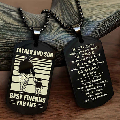 Samurai Personalized Double Sided Dog Tag Silver To My Son I Love You - Be Strong When You Are Weak Gift From Dad To Son