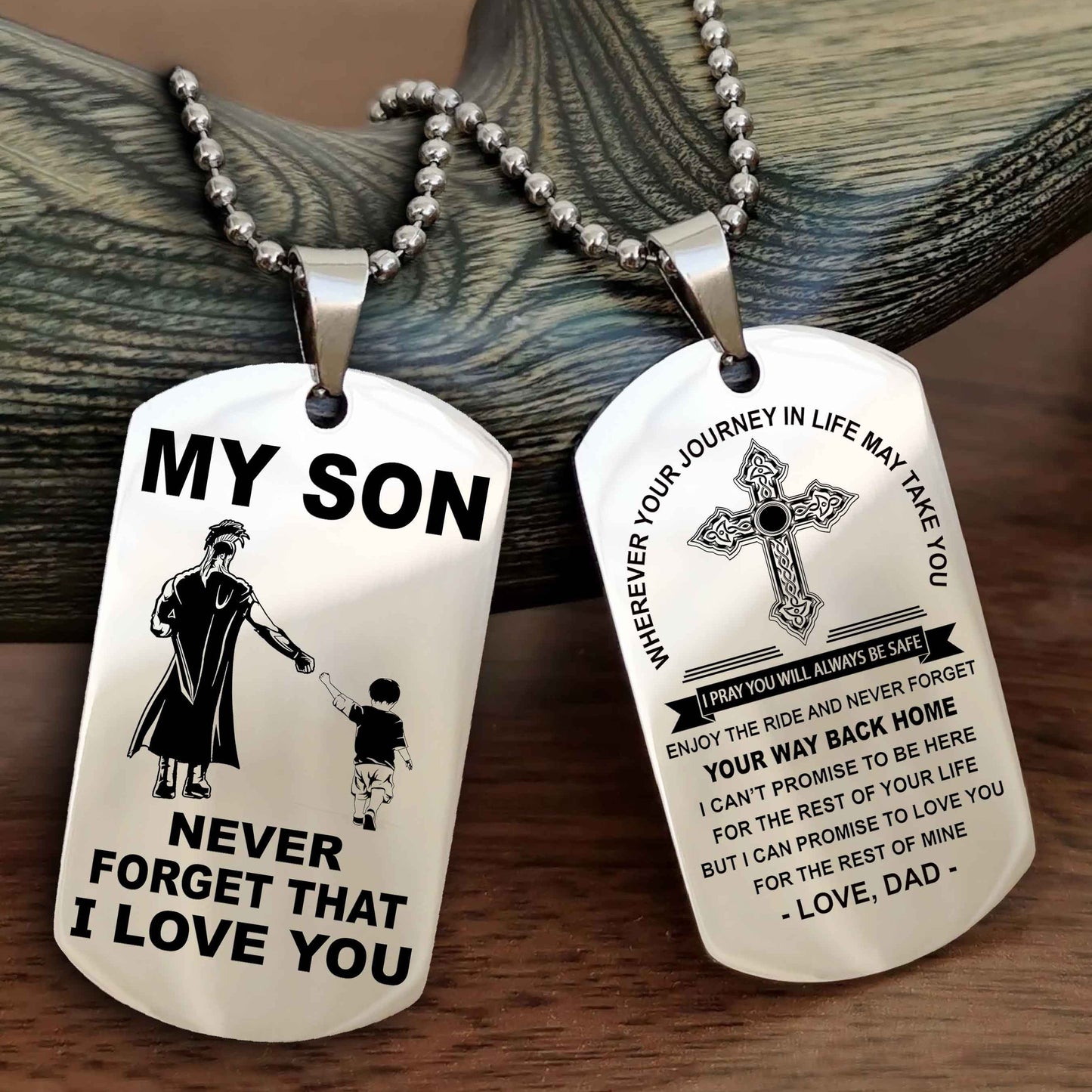 Samurai Cross Double Sided Dog Tag To My Son Never Forget That I Love You - Gift For Son Never Forget Your Way Back Home