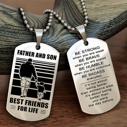 Viking Personalized Double Sided Dog Tag Silver To My Son I Love You - Be Strong When You Are Weak Gift From Dad To Son