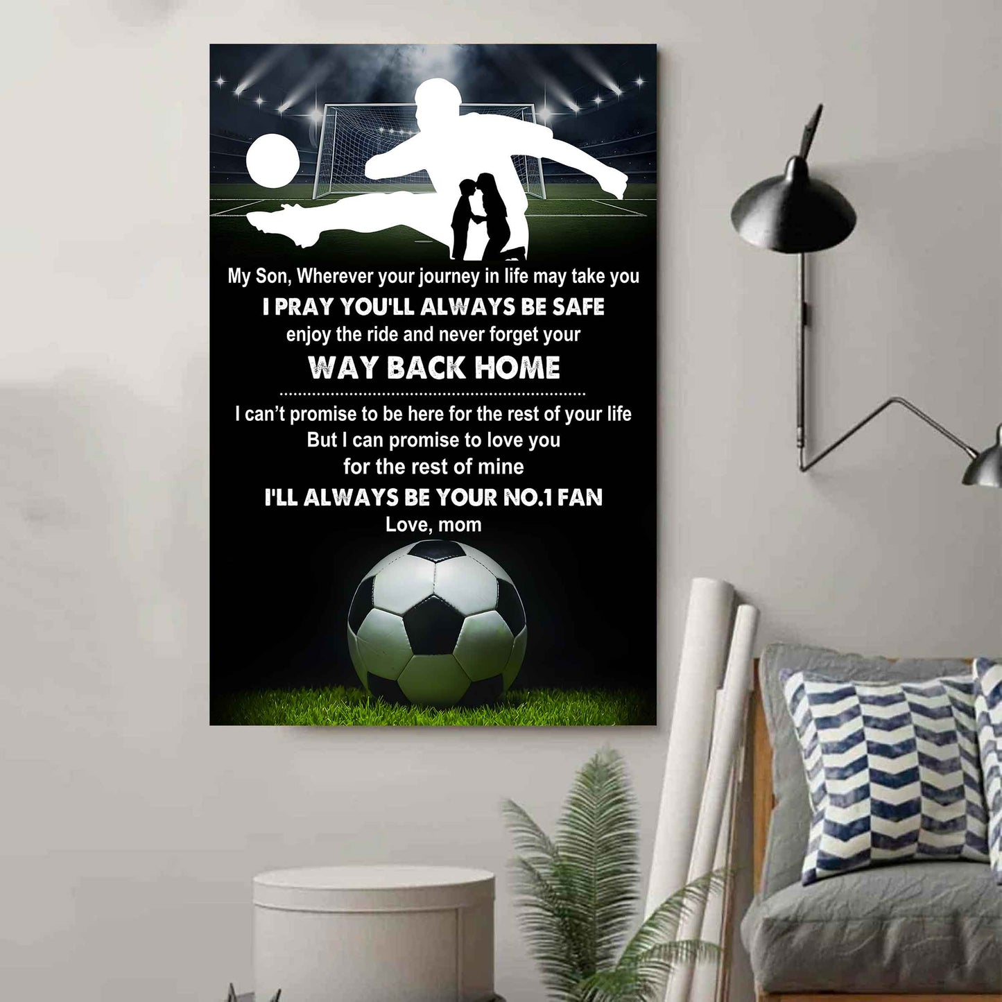 Sport Poster Canvas Mom To Son - Never Forget Your Way Back Home I Will Always Your No 1 Fan
