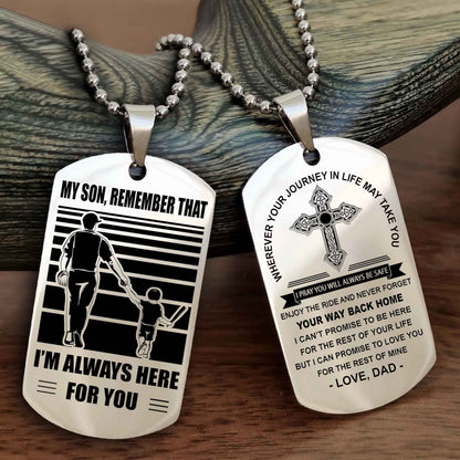 Samurai Cross Double Sided Dog Tag My Son Remember That - Gift For Son Enjoy The Ride Never Forget Your Way Back Home
