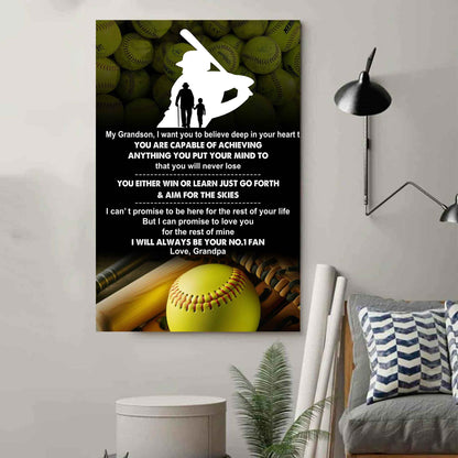 Sport Basketball Poster Canvas Granpa To Grandson - That You Will Never Lose You Either Win Or Learn I Will Always Your No 1 Fan