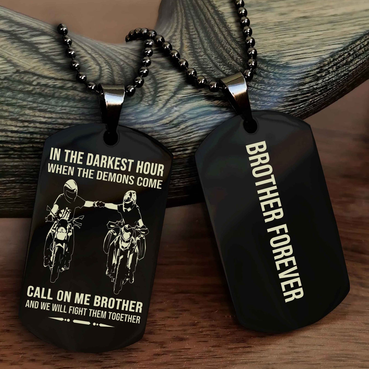 Samurai customizable engraved black dog tag double sided gift from brother, brother forevers
