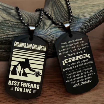 Sport Personalized Double Sided Dog Tag Grandpa And Grandson Best Friend For Life - You Will Never Lose You Either Win Or Learn