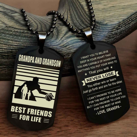 Sport Personalized Double Sided Dog Tag Grandpa And Grandson Best Friend For Life - You Will Never Lose You Either Win Or Learn