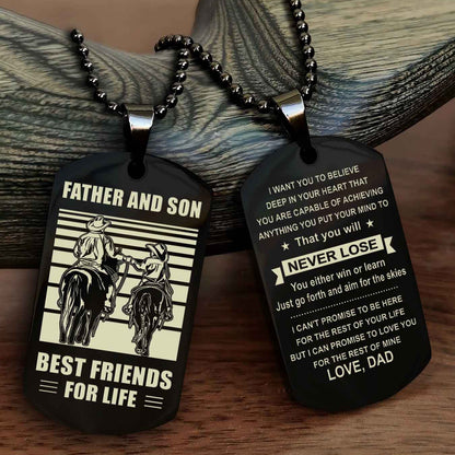 Cowboy Personalized Double Sided Dog Tag To My Son I Love You - You Will Never Lose You Either Win Or Learn From Dad To Son