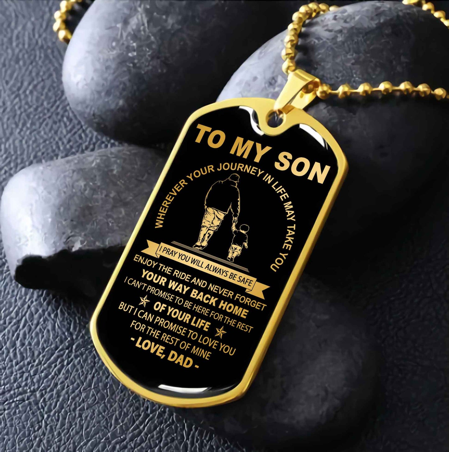 DRB Military Chain 18K Gold Plated Silver Plated To My Son Never Forget Your Way Back Home