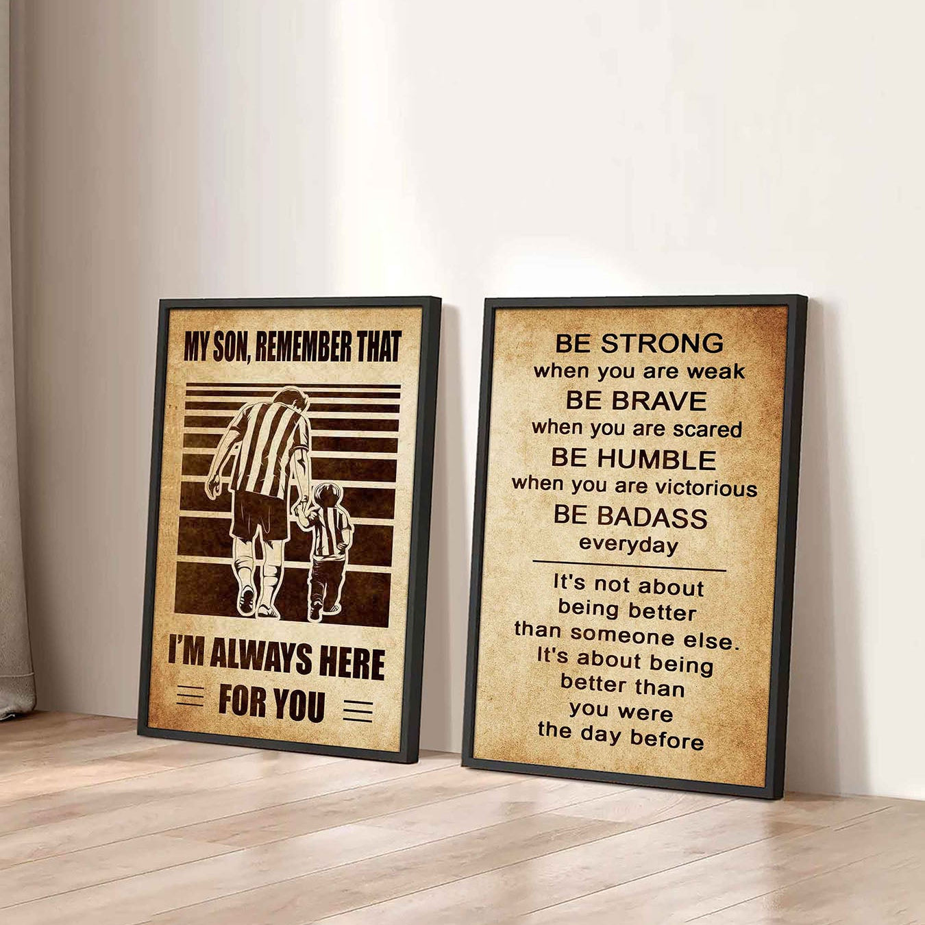 Combo 2 Sport Poster Canvas My Son Remember That - Be Strong When You Are Weak Be Brave When You Are Scared Be Badass Everyday