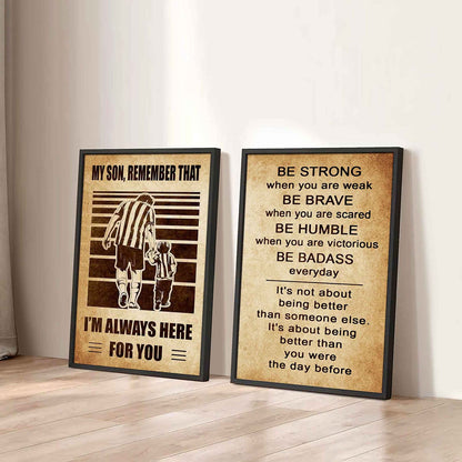 Combo 2 Sport Poster Canvas My Son Remember That - Be Strong When You Are Weak Be Brave When You Are Scared Be Badass Everyday