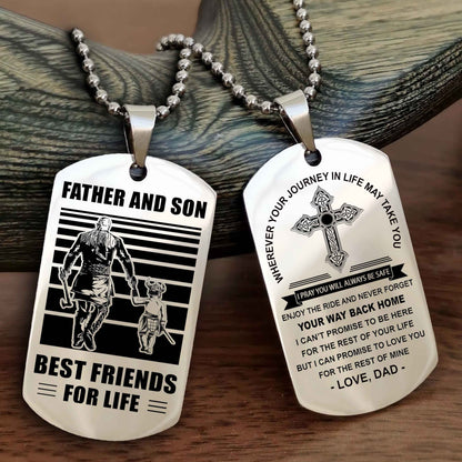 DRB Cross Double Sided Dog Tag Father And Son Best Friend For Life - Gift For Son Never Forget Your Way Back Home