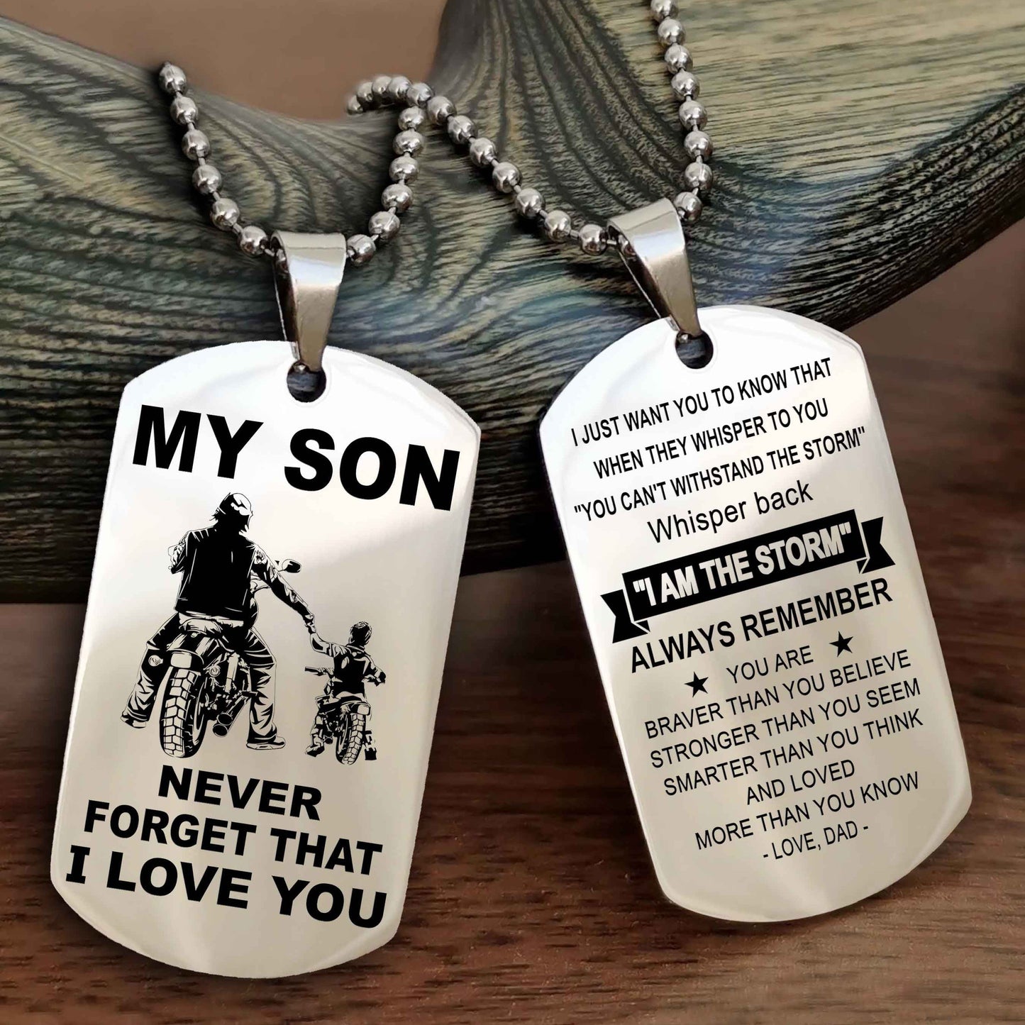 DRB Double Sided Dog Tag To My Son Never Forget That I Love You New Version - Whisper Back I'm The Storm