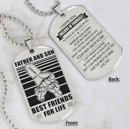 Family Fist Bump Team 3 Personalized Double Sided Dog Tag Father  And Son Best Friends For Life - Message on the back side