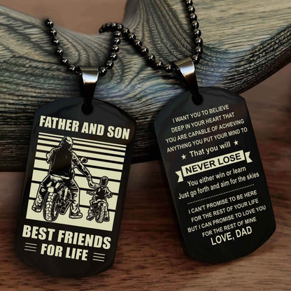 Samurai Personalized Double Sided Dog Tag Silver To My Son I Love You - You Will Never Lose You Either Win Or Learn From Dad To Son