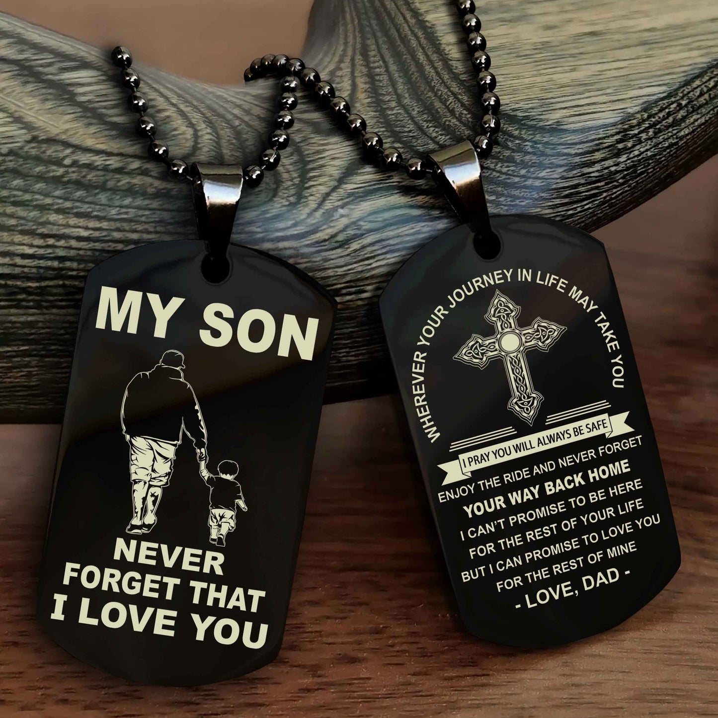 DRB Cross Double Sided Dog Tag To My Son Never Forget That I Love You - Gift For Son Never Forget Your Way Back Home